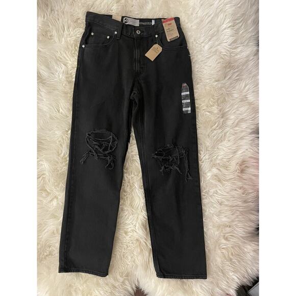 Levi's Silver Tab ‘94 Baggy Distressed Black Denim Jeans 29x31 Women’s Straight - Picture 1 of 4
